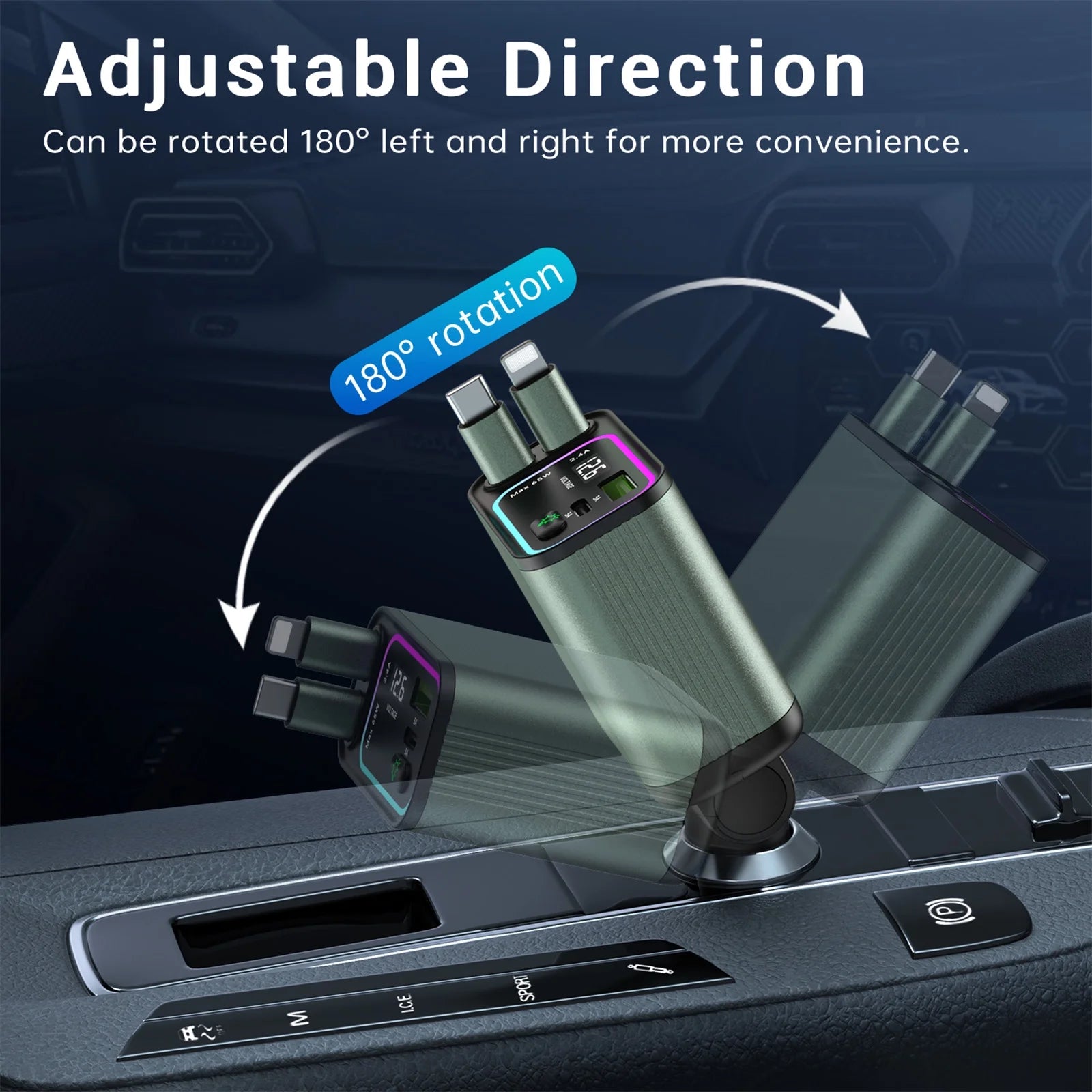 4 in 1 Retractable Car Charger for Iphone/Galaxy/Pixel