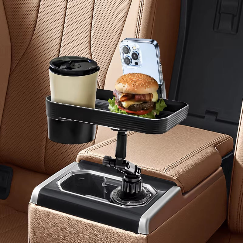 Adjustable 360-Degree Rotatable Car Cup Holder Tray for Organized Phone, Food, and Drink Storage