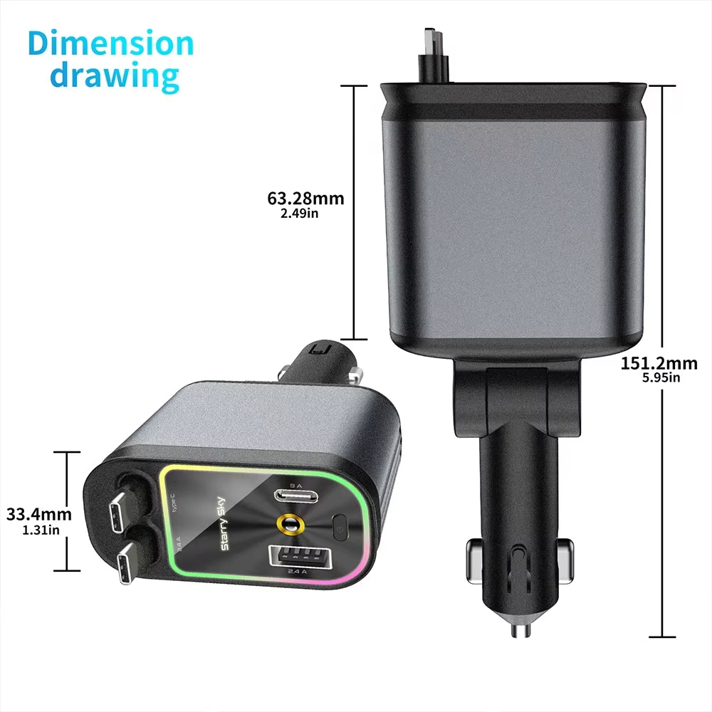 4-in-1 Retractable Car Charger & Starlight Projector