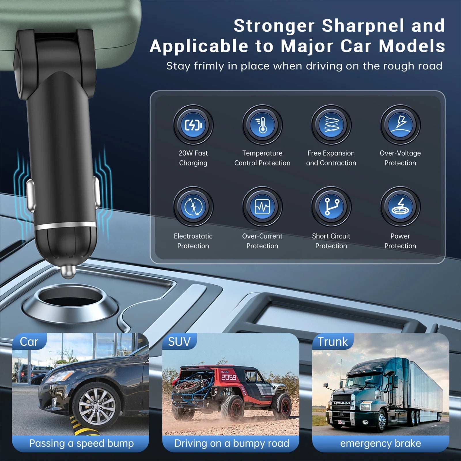 4 in 1 Retractable Car Charger for Iphone/Galaxy/Pixel