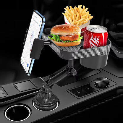 Adjustable 360-Degree Rotatable Car Cup Holder Tray for Organized Phone, Food, and Drink Storage
