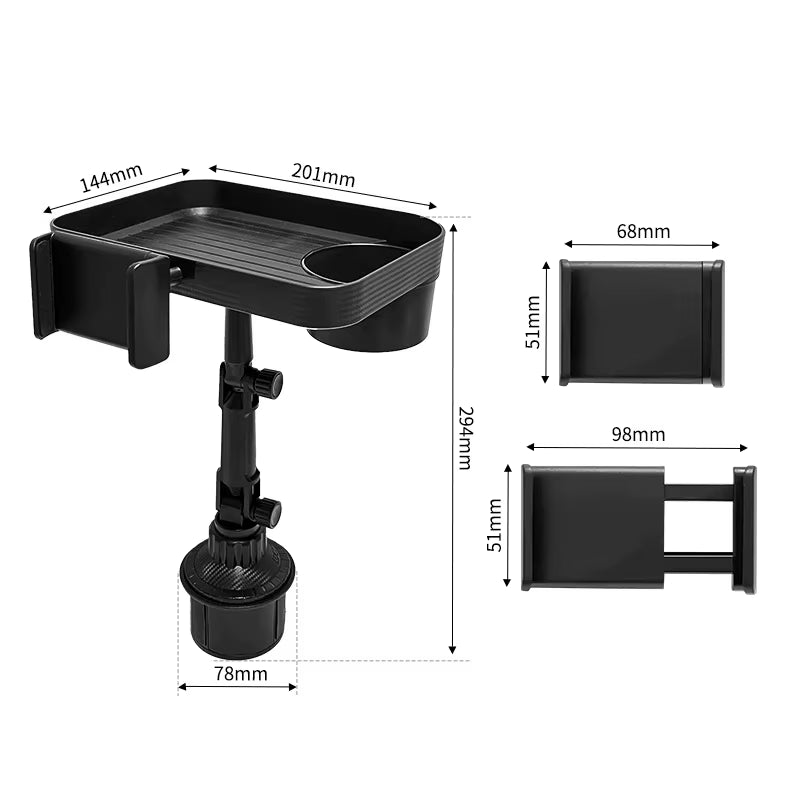 Adjustable 360-Degree Rotatable Car Cup Holder Tray for Organized Phone, Food, and Drink Storage