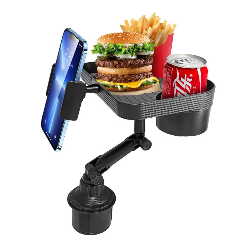 Adjustable 360-Degree Rotatable Car Cup Holder Tray for Organized Phone, Food, and Drink Storage